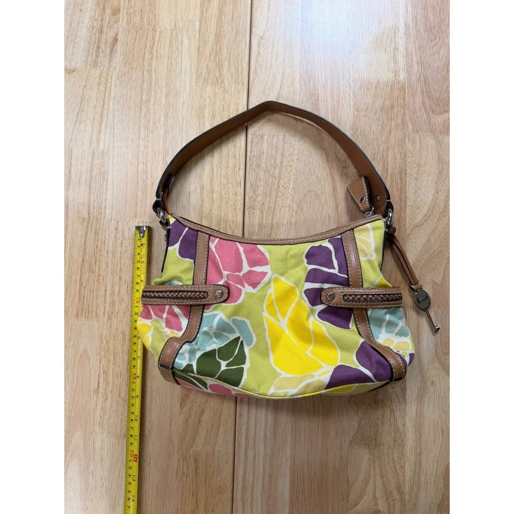 Vintage Y2K Boho Chic Fossil Floral Canvas Hobo Shoulder Bag